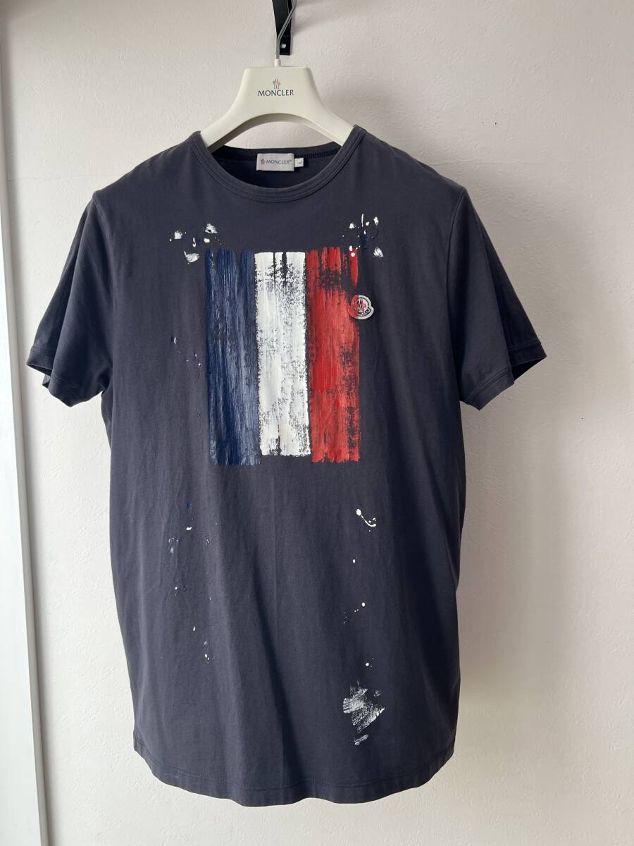 モンクレール 超稀少 手書き ペイント トリコロール Tシャツ 国内正規極美品 サイズL　墨黒