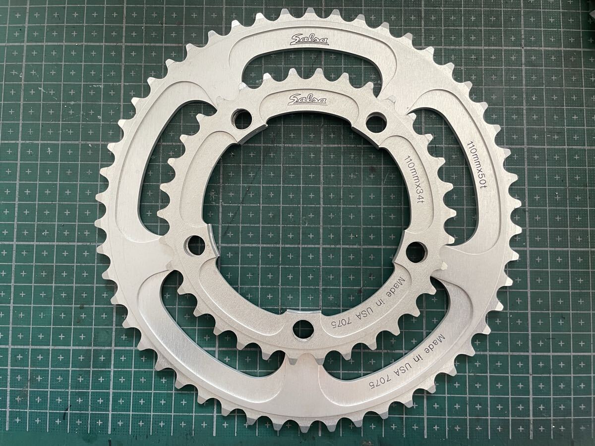 中古美品 SALSA Cycles 50T 34T 7075Alloy ChainRing Set 110mmBCD 5Pin 5 to 9Speed 2005MY made in USA 箱、説明書無し