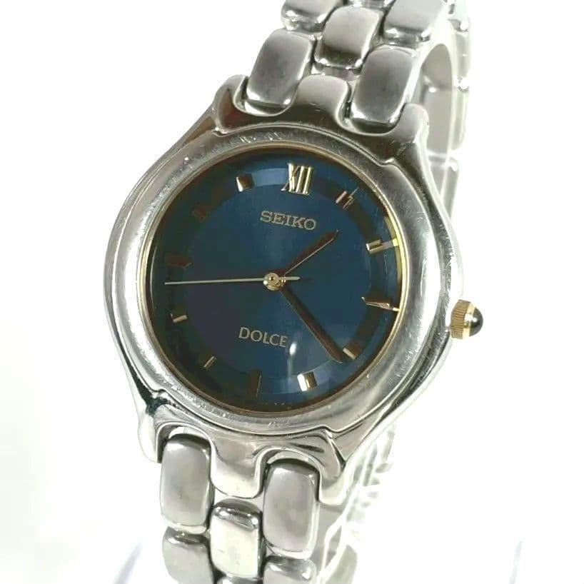 稼働 SEIKO DOLCE 青 文字盤 セイコー ドルチェ クォーツ　５E31-６E９０ 腕時計　１円　