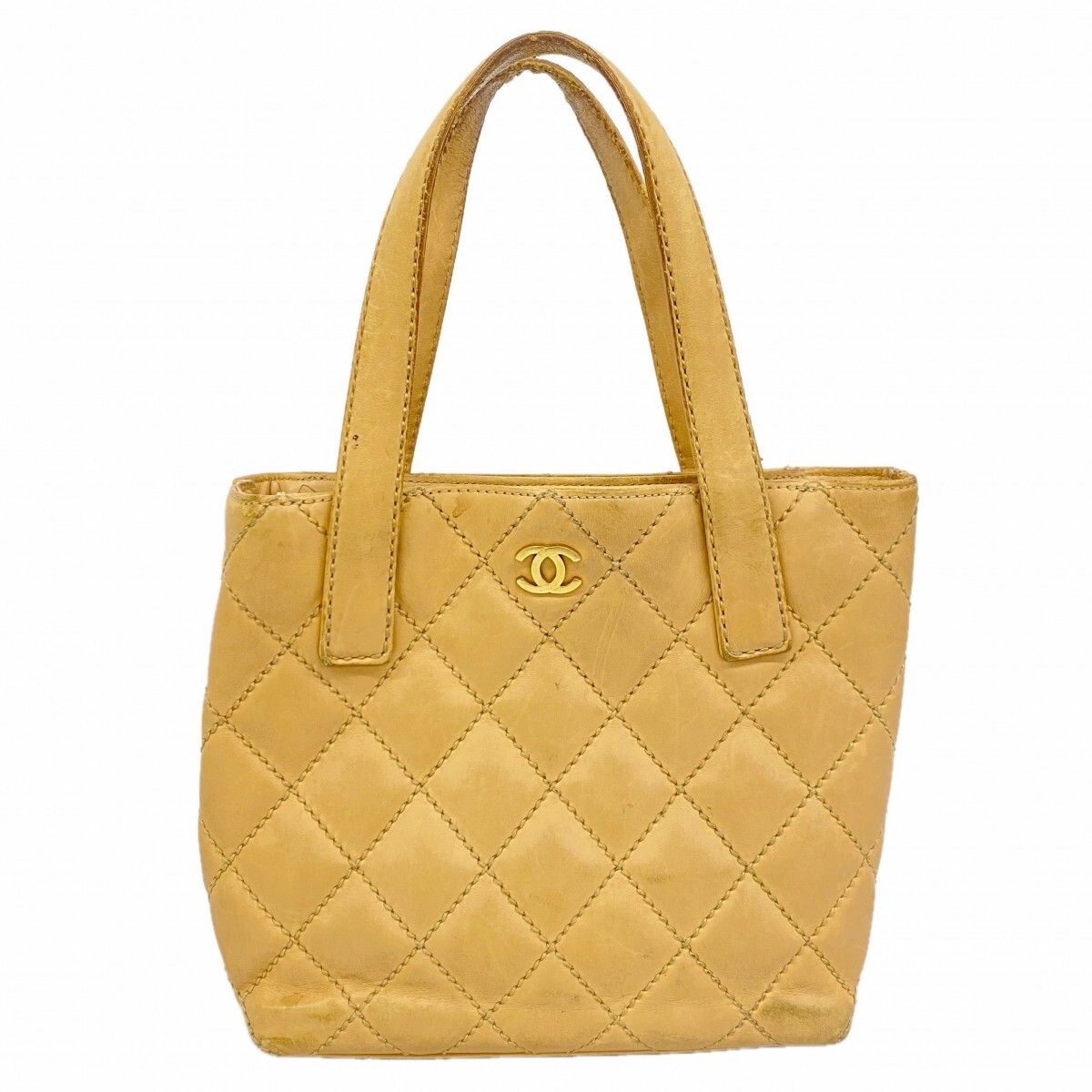 ★最終価格 【6gc2997】シャネル トートバッグ ワイルドステッチ ラムスキン ベージュ ゴールド金具【中古】レディース