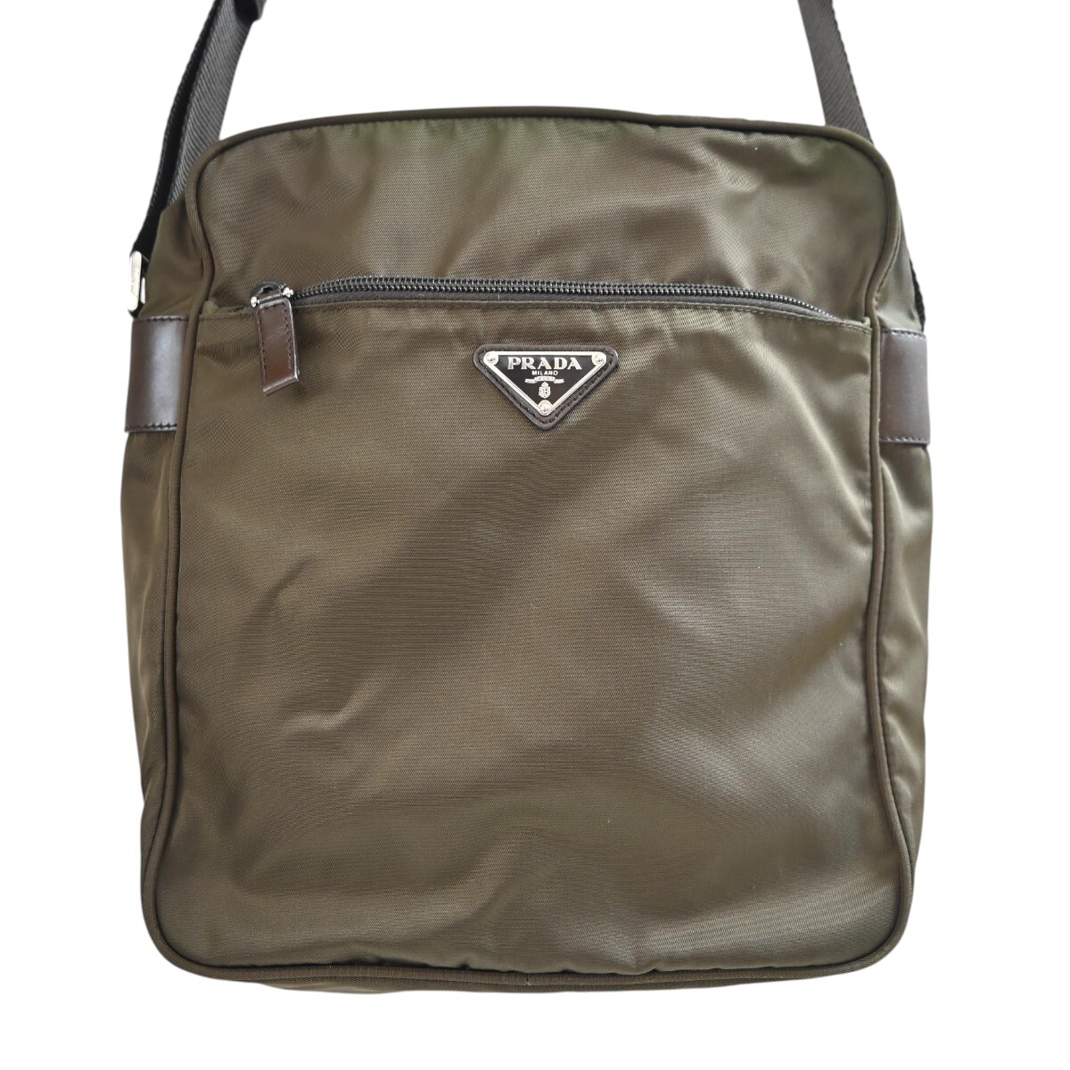 PRADA プラダ ロゴプレート ナイロン ショルダーバッグ カーキ/ブラウン T2608-k010
