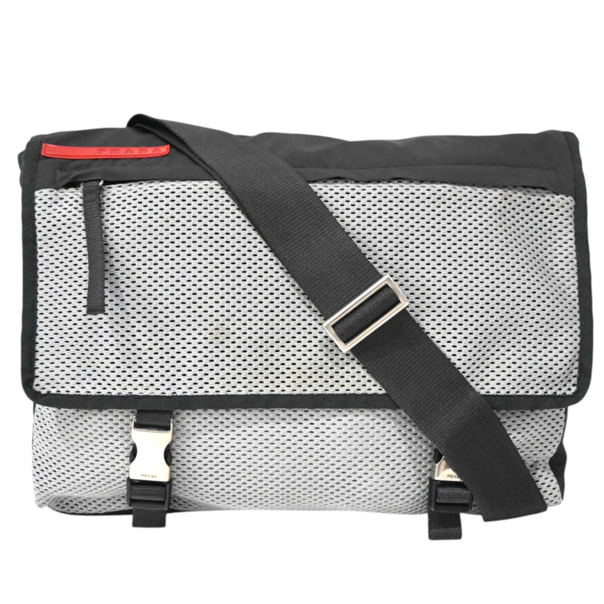 PRADA SPORT プラダスポーツ ナイロン メッシュ ポーチ付き 2WAY メッセンジャーショルダーバッグ ウエストバッグ グレー K2608-k020