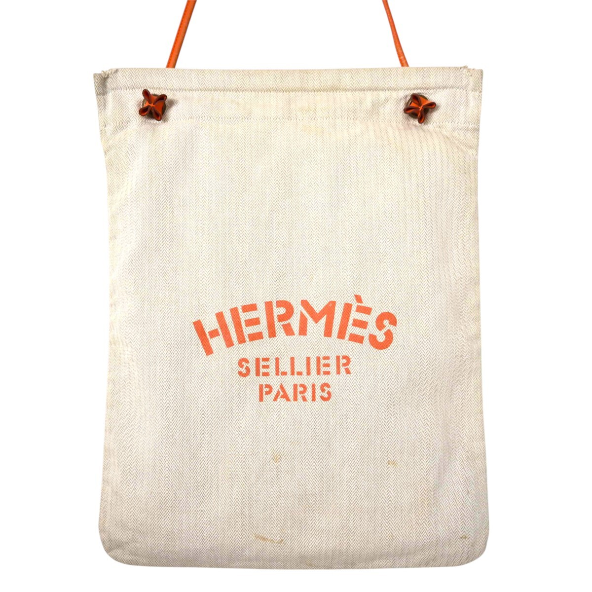 1000円～ HERMES エルメス アリーヌGM トワルシェブロン/レザ― ショルダーバッグ ベージュ/オレンジ K2608-k018