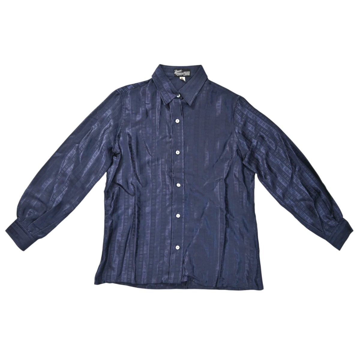 GUCCI グッチ GG 総柄 ヴィンテージ シルク シャツ 42 ネイビー K2607-k145YP