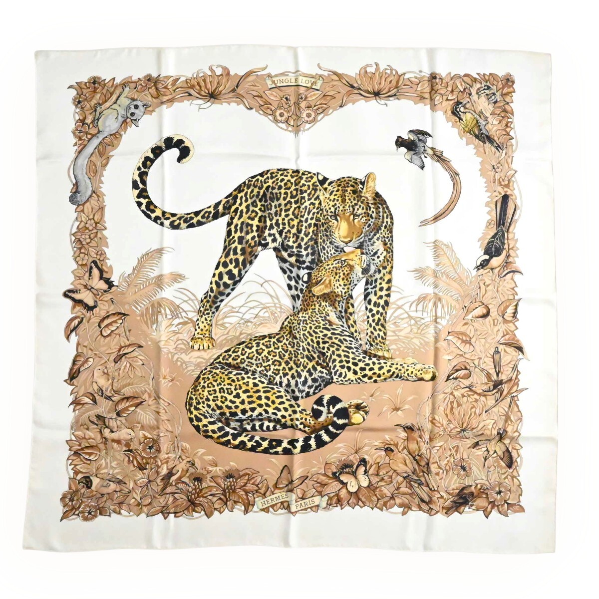 HERMES JUNGLE LOVE エルメス ジャングルラブ カレ90 シルク 大判スカーフ ベージュ K2607-k104