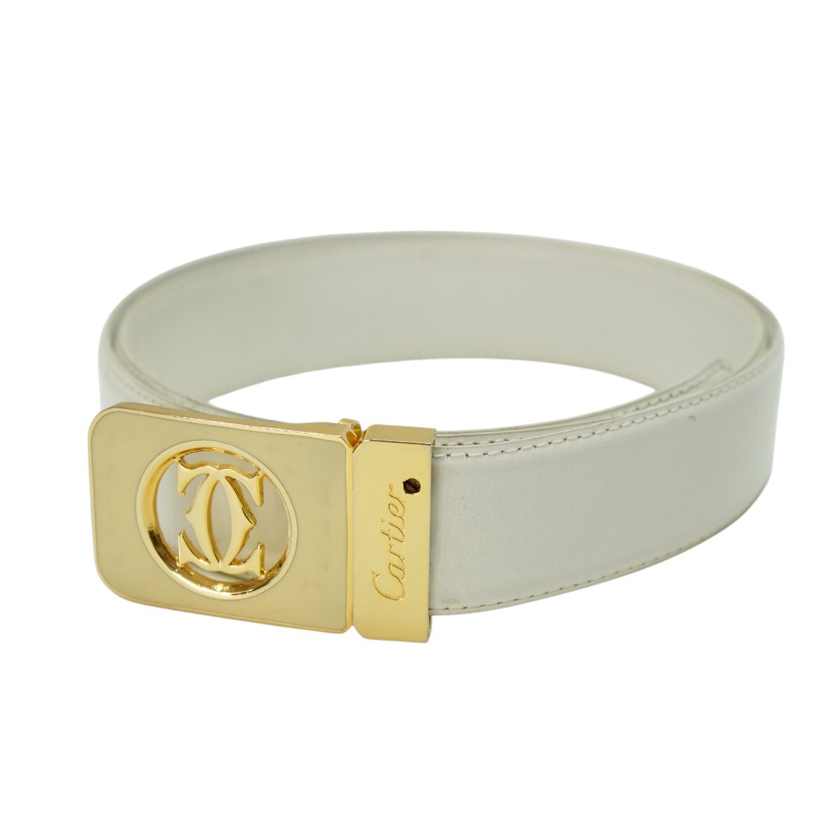 1000円～ Cartier カルティエ マストライン レザ― リバーシブル 回転バックル メンズベルト ゴールドxベージュ/ホワイト T2608-k046