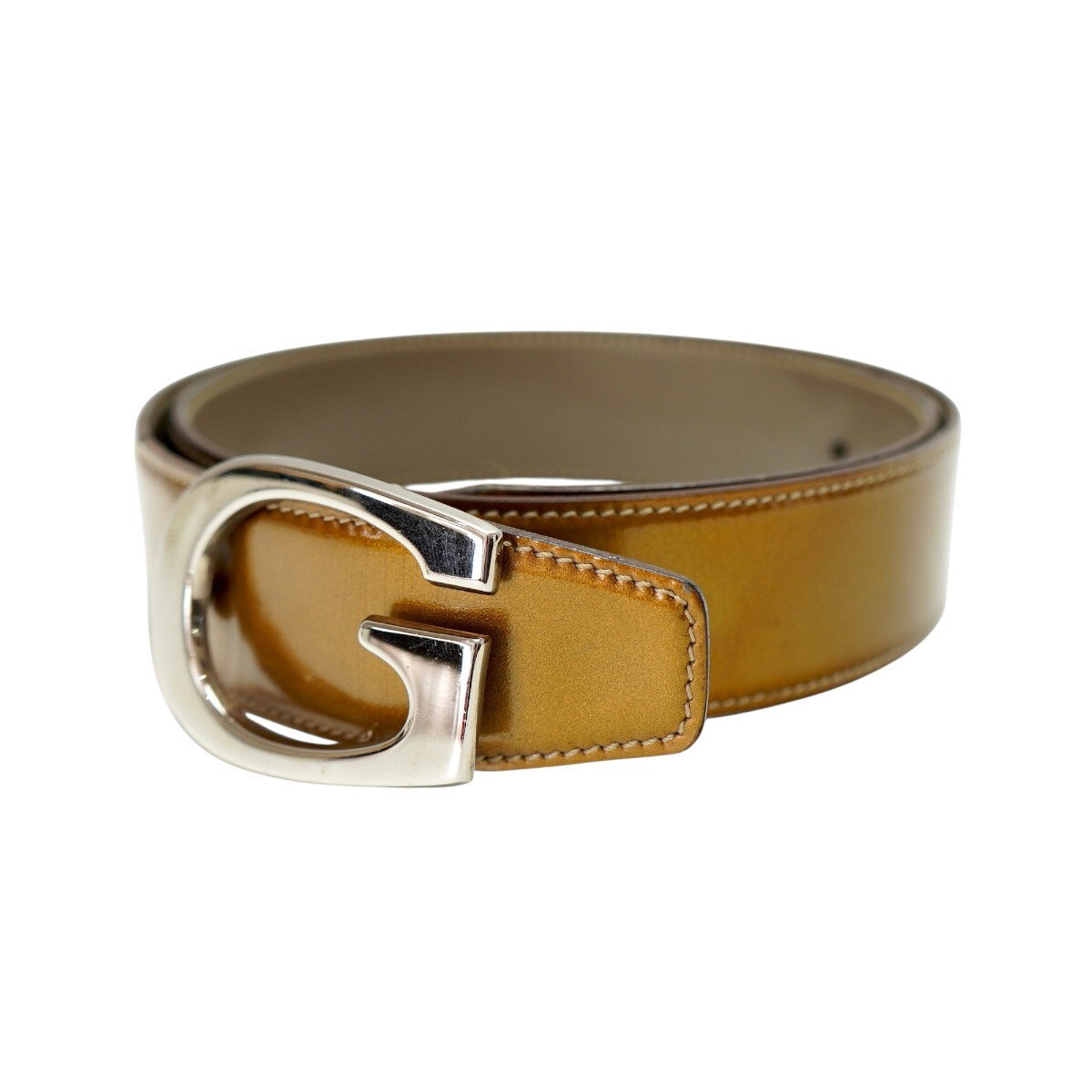 1000円～ GUCCI グッチ Gロゴ金具 パテントレザ― レディースベルト 70・28 シルバー/ゴールド T2608-k047