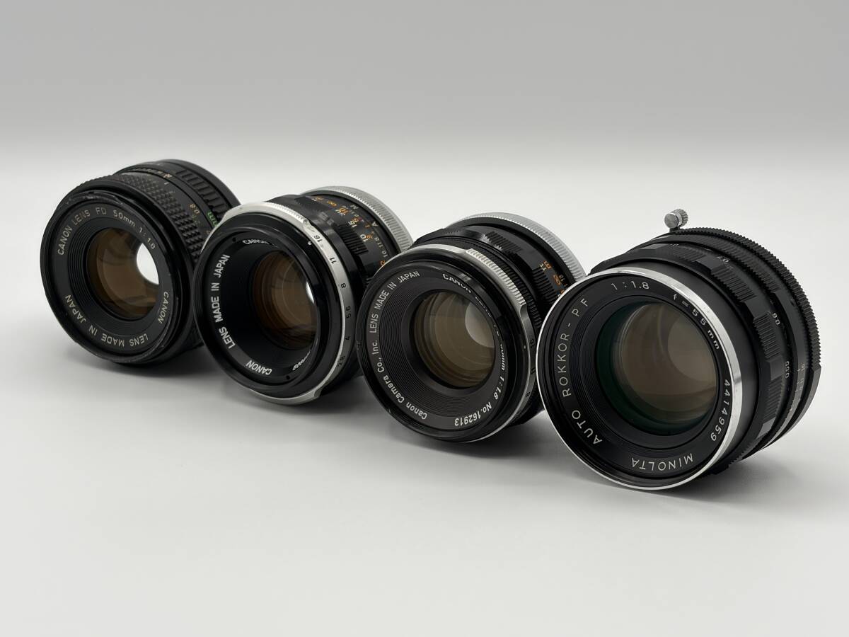 CANON FD50mm1:1.8/CANON FL50mm1:1.8/CANON FL50mm1.1.8/MINOLTA AUTO ROKKOR-PF55mm1:1.8ジャンク品