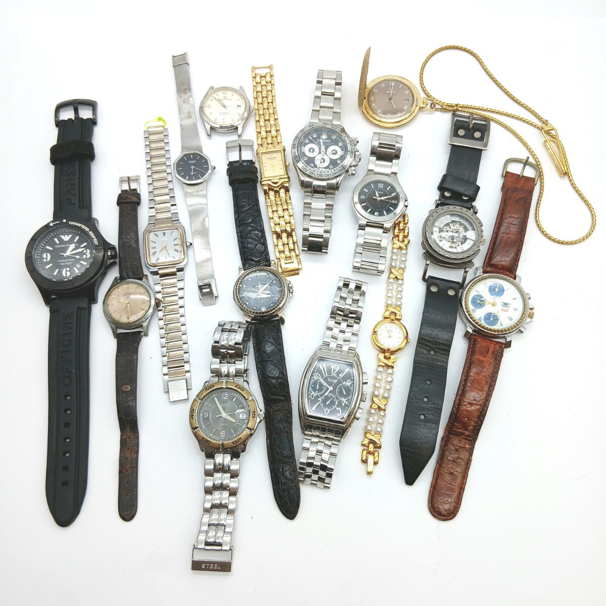 【X-48】 ブランド 時計 まとめ ELGIN TECHNOS Chandor EMPORIO ARMANI GUESS ENICAR など メンズ レディース 腕時計 動作未確認