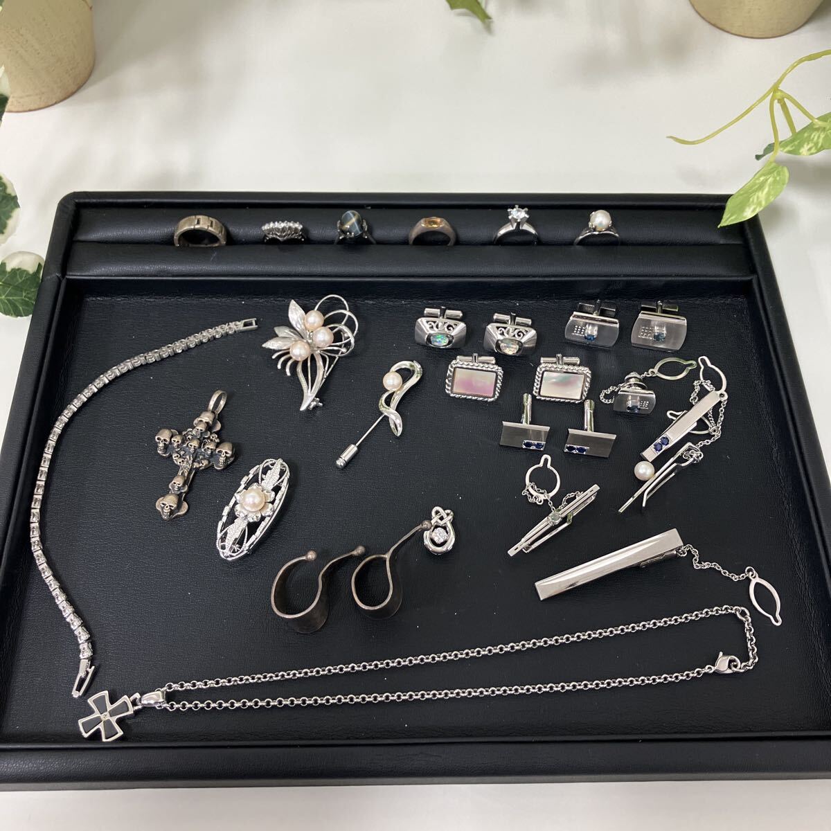 遺品整理 シルバー刻印 アクセサリーおまとめ SILVER900 リング ネックレス ブレスレット タイピン カフス 144g シルバーアクセサリー