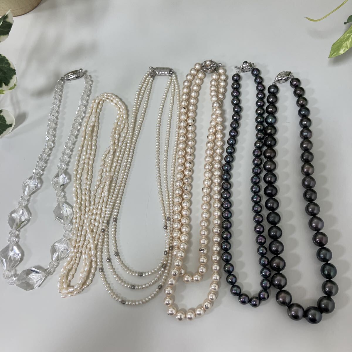 パール 水晶 ネックレスおまとめ シルバークラスプ 黒パール ベビーパール メッキアクセサリー 真珠 SILVER刻印