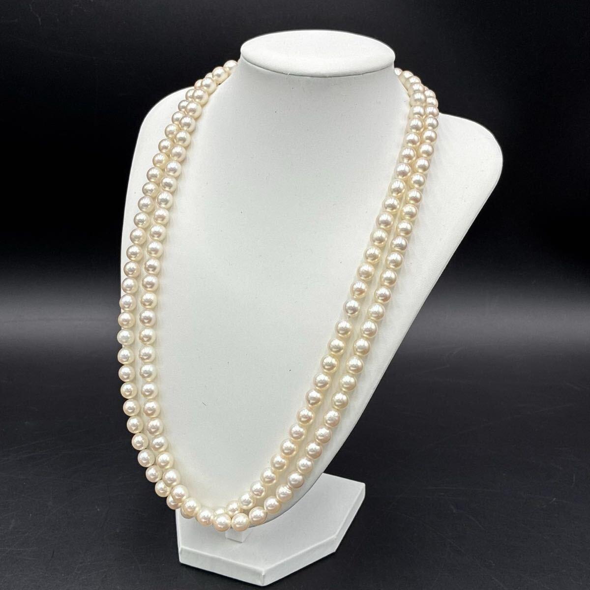 ◇1円スタート アコヤ 真珠 パール ロング ネックレス 留め具 K14 7.5〜7.9mm珠 総重量約104.0g あこや Pearl テリ良 N0826ケ