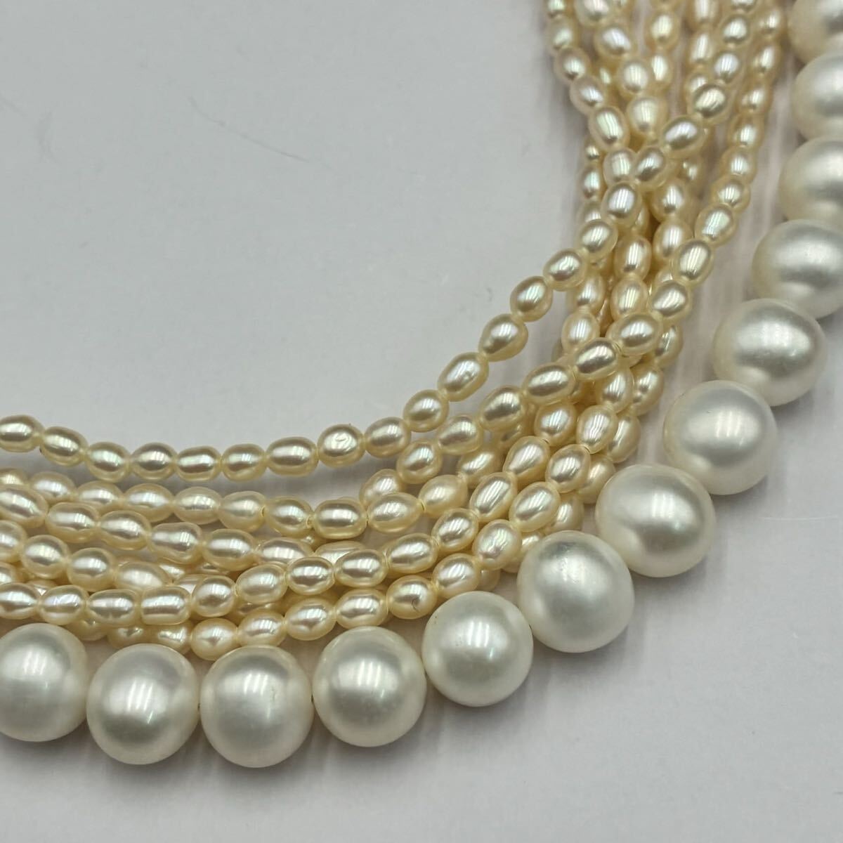 ◇1円スタート 本真珠 淡水 パール 2点 まとめ ネックレス 約3.8-8.6mm珠 総重量約113.3g Pearl N082635