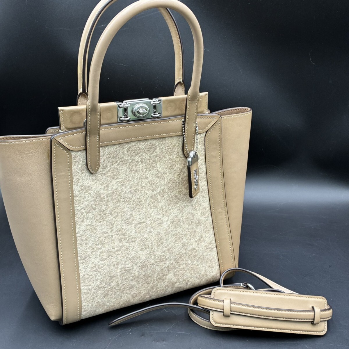 1円スタート 美品 COACH コーチトループトートハンドバッグショルダーバック 78487 N082621