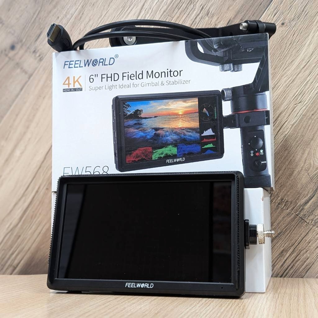【彦】美品 FEELWORLD FHD FW568 6インチ 4K HDMI フィールドモニター 撮影モニター 外部液晶ディスプレイ 通電確認済【5175SY】H2