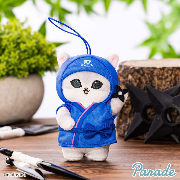 ◆◆ｍｏｆｕｓａｎｄ　モフサンド　忍者にゃんマスコット　青　手裏剣◆◆新品　未使用　★喫煙者ペットはいません　アミューズメント景品