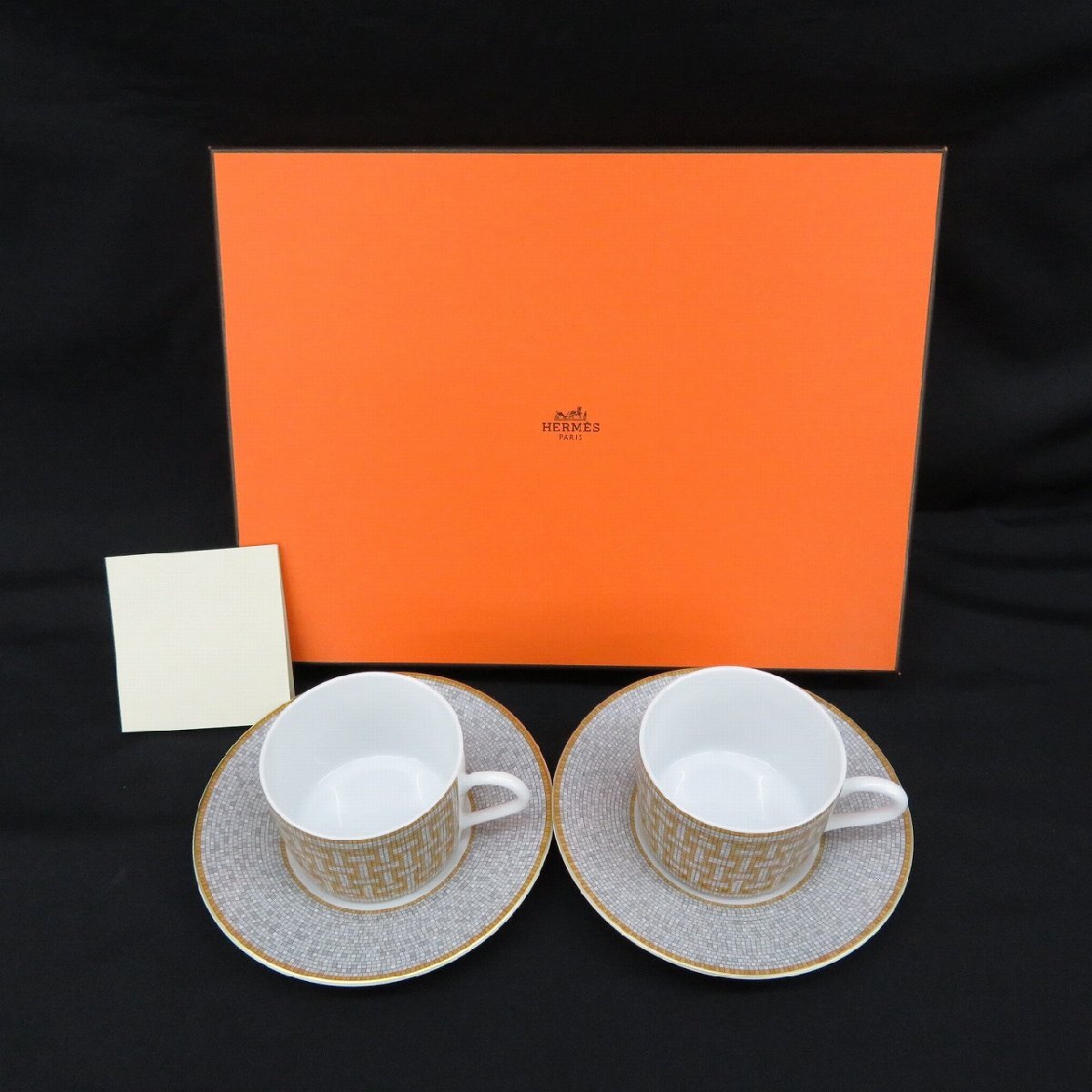 【未使用品】HERMES エルメス モザイク ヴァンキャトル ゴールド カップ＆ソーサー ペア(2客)セット 箱付 721102277 0806