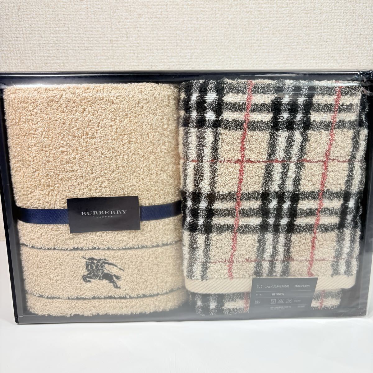 新品　 BURBERRY バーバリー　 ノバチェック　 ベージュ　 フェイスタオル2枚　 西川産業　日本製　ギフト