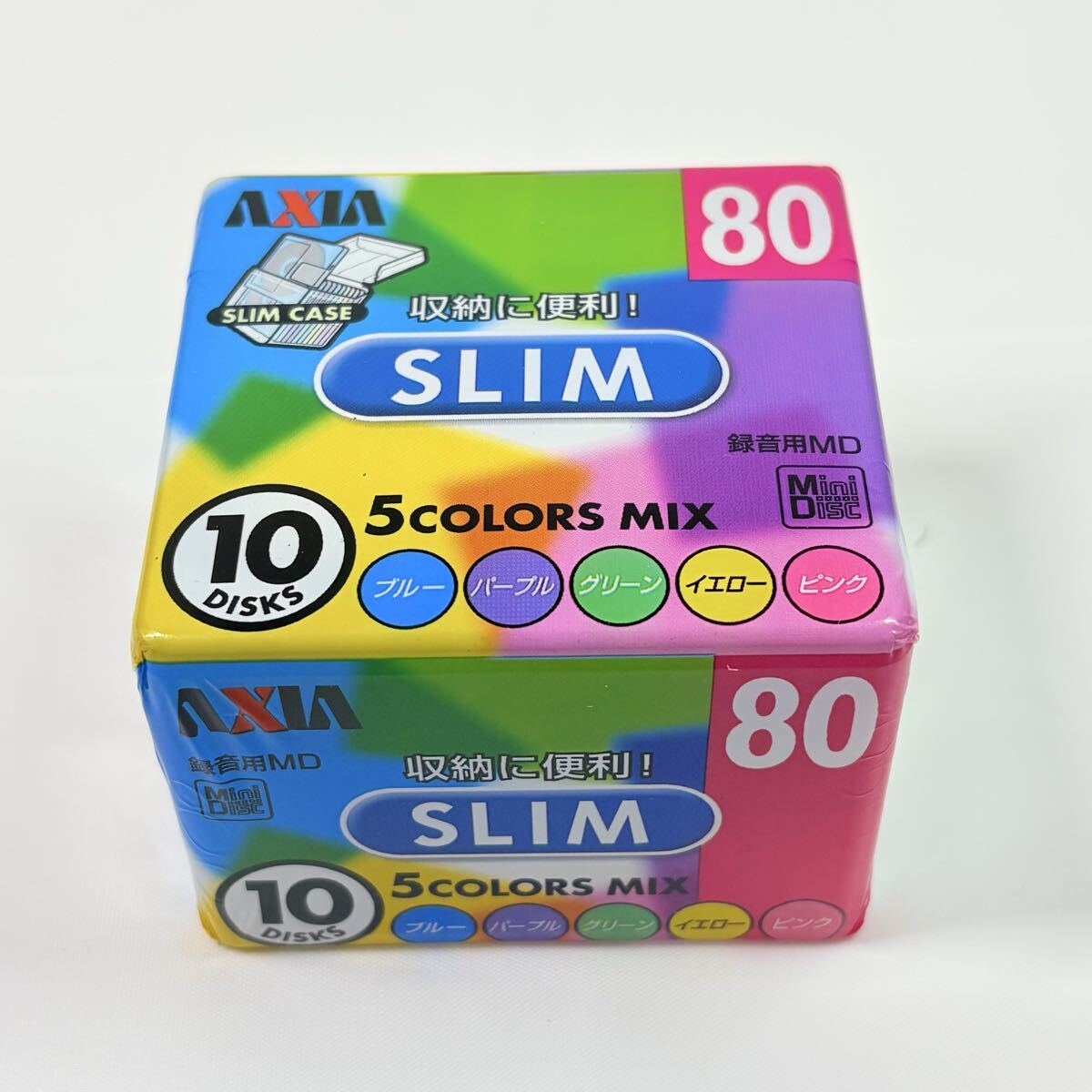 未開封品　AXIA アクシア MD ミニディスク 10枚 80分 録音用MD SLIM 5COLORS Mix 記録媒体　レトロ　当時物