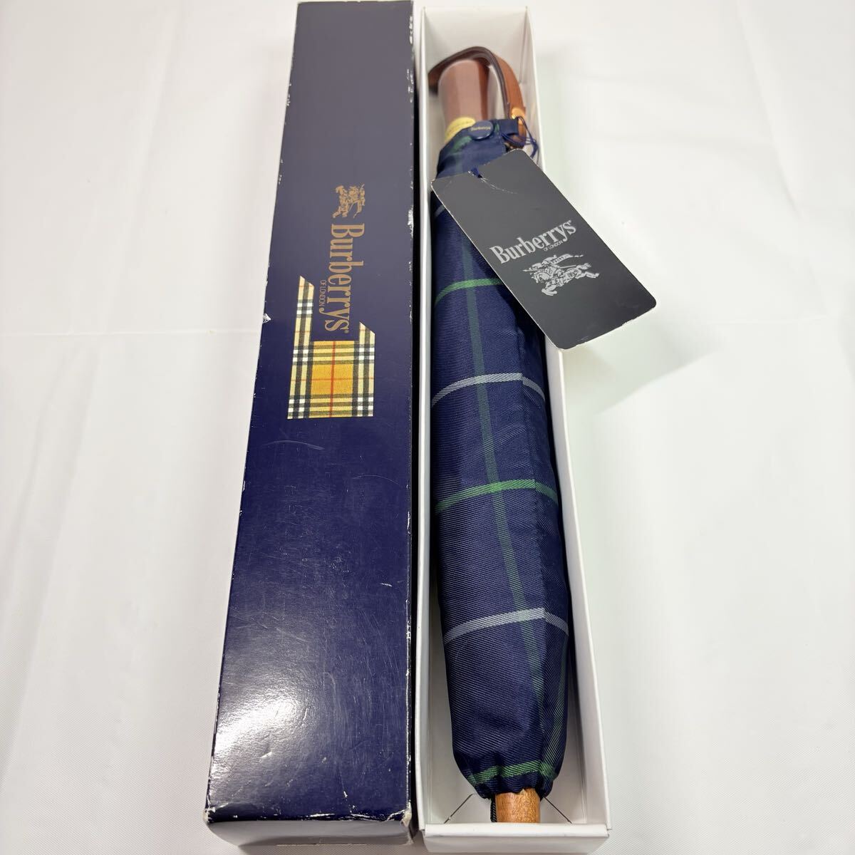 新品　タグ付き　 Burberrys BURBERRY 晴雨兼用折りたたみ傘　チェック柄　ネイビー　オーロラスーパードライ　強力防水加工
