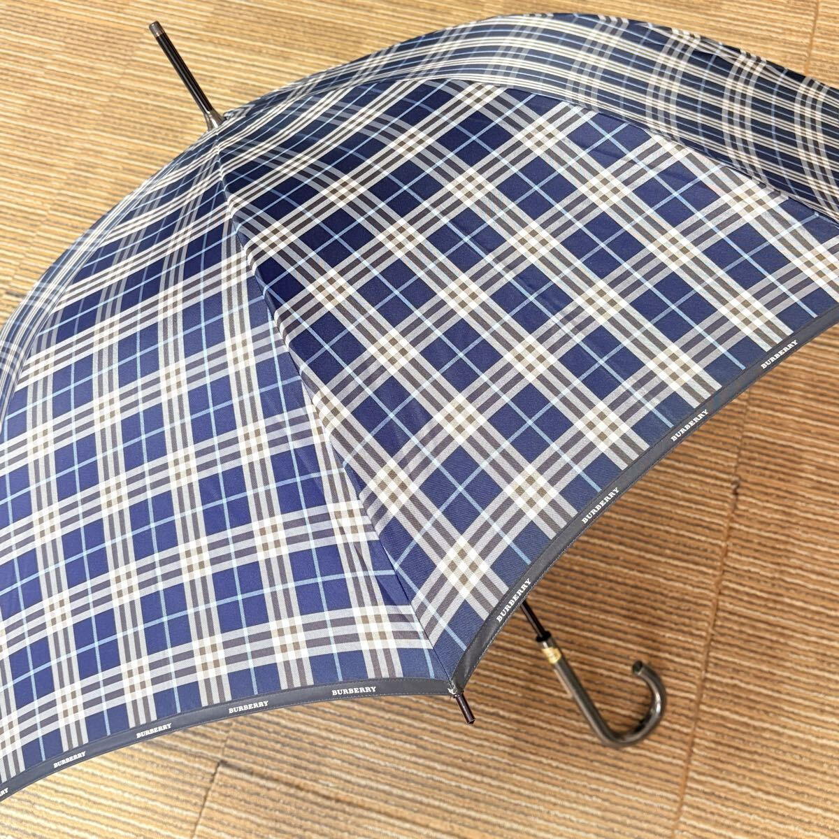 BURBERRY バーバリー ノバチェックネイビー　 晴雨兼用長傘　サイド文字ロゴ　オーロラ