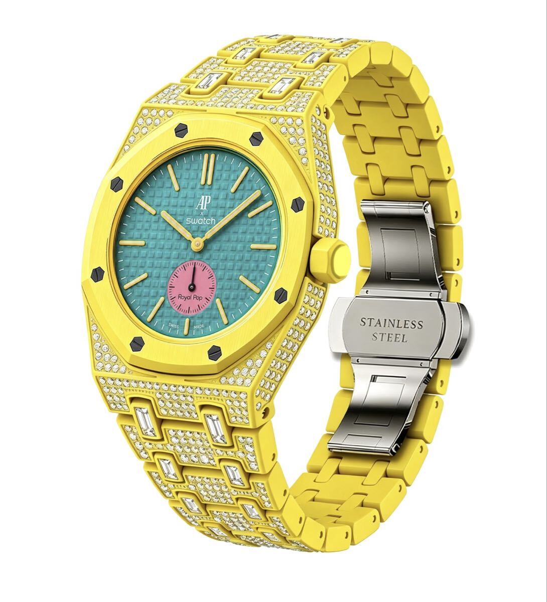 AP×Swatch ジルコニア装飾 カスタムモデル メタルベルト リューズ位置選択可 SK6