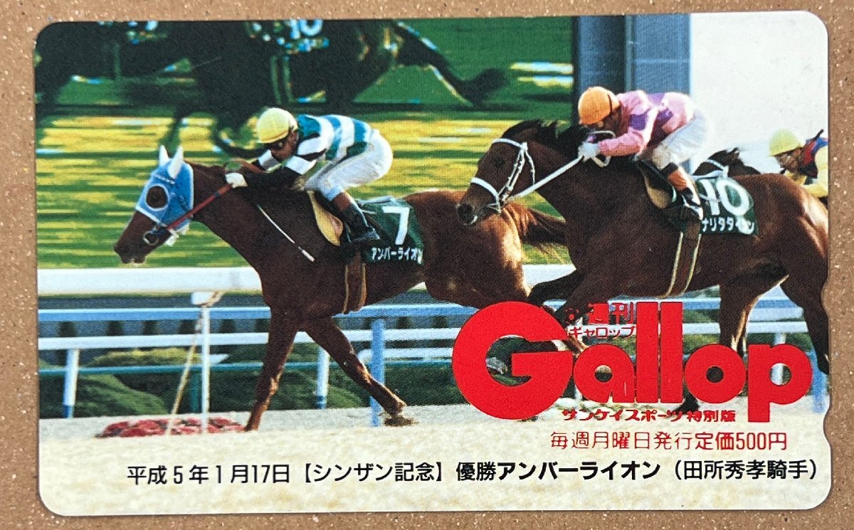 競馬　平成5年　シンザン記念　優勝馬　アンバーライオン　田所秀孝騎手　Gallop　ギャロップ　テレカ　テレホンカード　50度数　