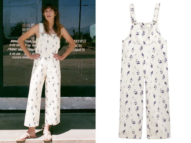  ザラ ZARA フローラルプリント コットン製 デニム オーバーオール サロペット XS / エクリュ