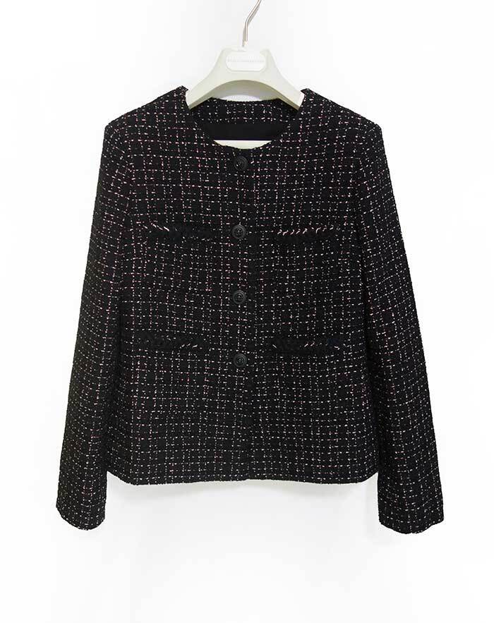 シャネル CHANEL UNIFORM 00V ブラックｘピンク コットン ウール混 ツィードジャケット 34 / 超美品 / スタッフ ユニフォーム