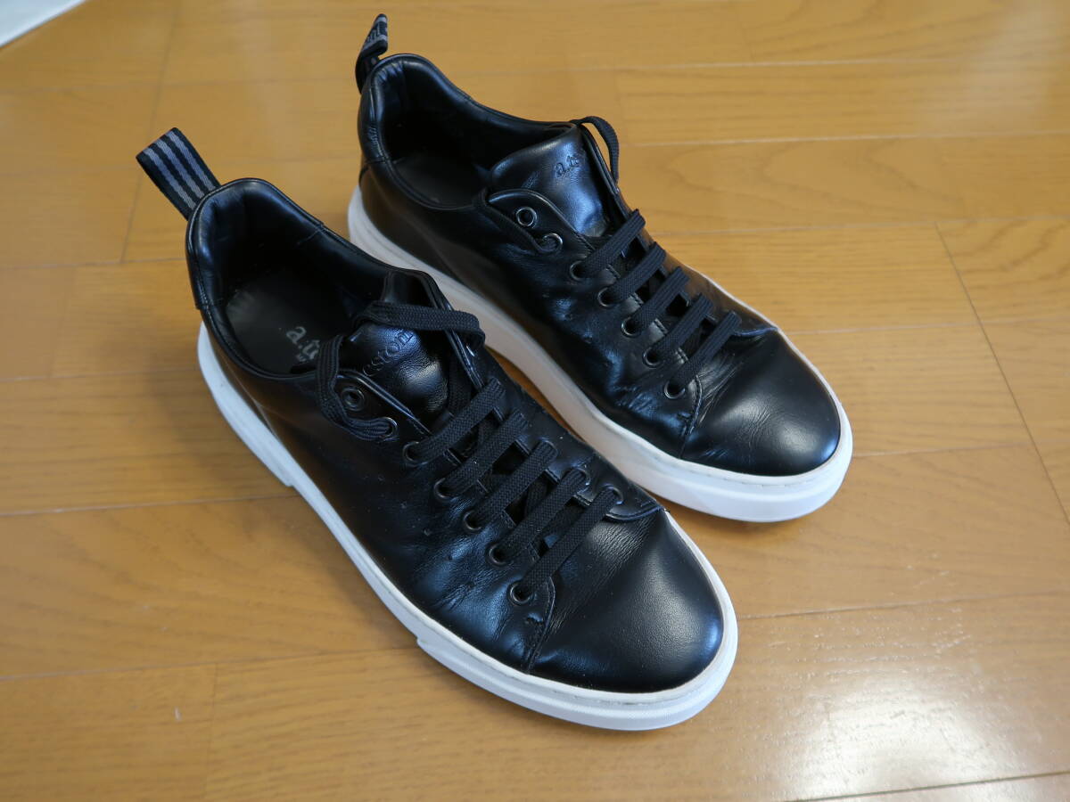 ★a.testoni sport napa calf sneaker　黒 27cm (UK8)　箱、保管袋付 レザースニーカー ア・テストーニ 本革 イタリア スニーカー★