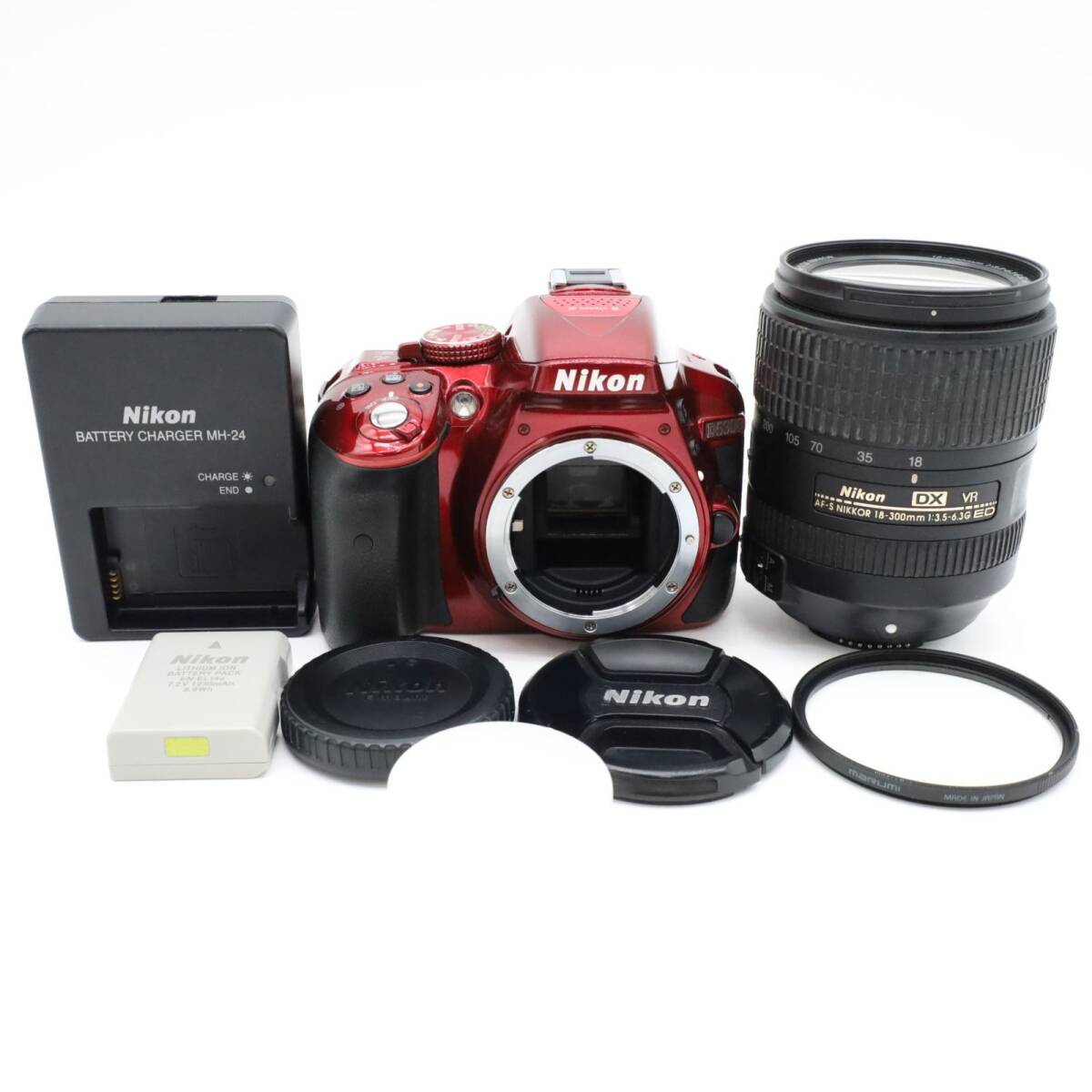 Nikon D5300 ボディ レンズセット AF-S18ー300㎜ デジタル一眼レフ 2400万画素 レッド 動作確認済 ニコン #S029024