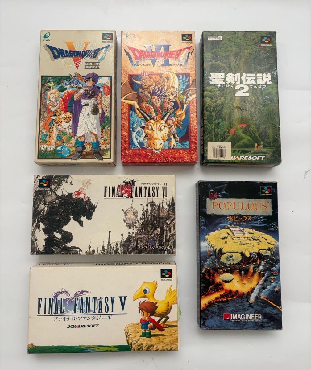 【ま523】SFC Nintendo スーファミ ソフト 6本まとめ 箱説付き ドラゴンクエスト ファイナルファンタジー V Ⅵ ドラクエ FF5 6 動作未確認