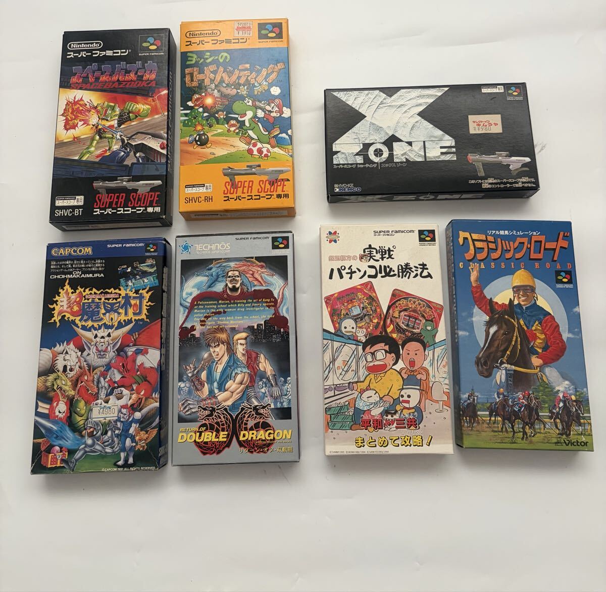 【ま524】SFC スーパーファミコン ソフト 7本まとめ 一部箱説付き 超魔界村 リターン オブ 双截龍 ダブルドラゴン X ZONE 動作未確認 