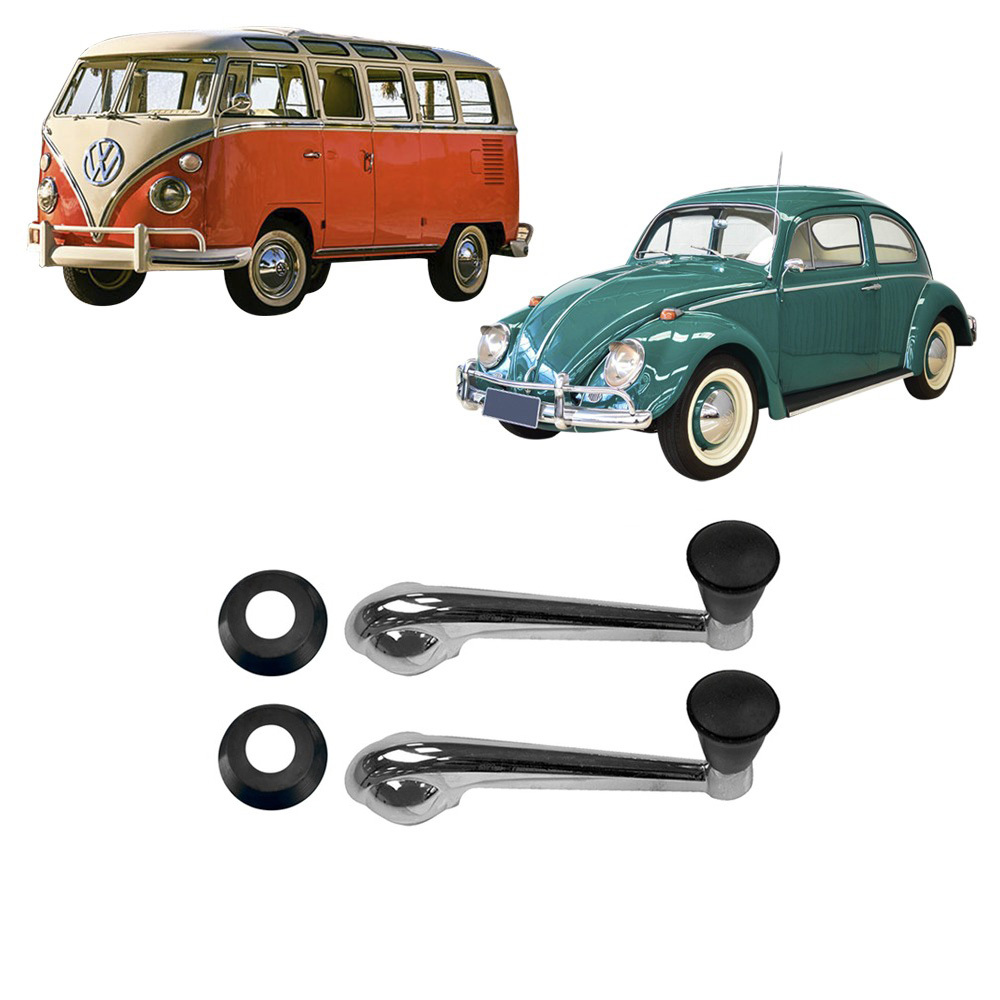 ペア 4個セット 空冷VW ウィンドー レギュレーター クランク ハンドル 窓 ブラック 黒 バッファー ゴム付き T1 T2 T3 ビートル バス ギア 