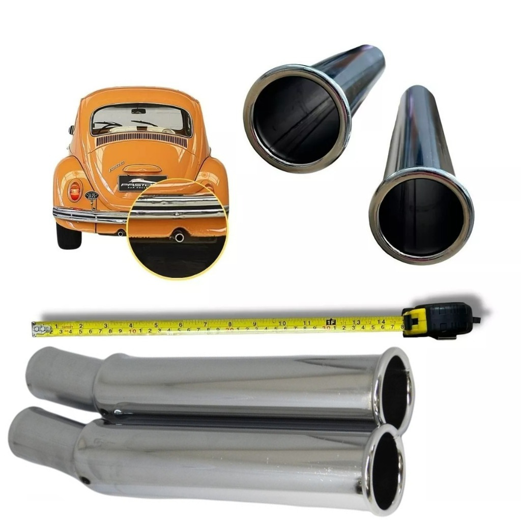 空冷VW 2個セット ペア 曲がった カーブ テールパイプ マフラーチップ 38cm メッキ VW バス ギア T2 T1 T3 T4 ワーゲン ビートル テール
