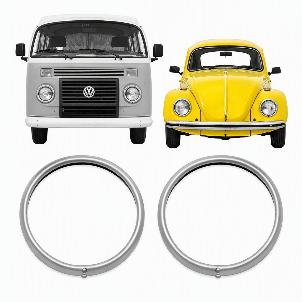 ペア 2個セット ヘッドライト リム リーム 1穴 グレー 灰色 プラスチック 空冷VW コンビ T2 バス ビートル T1 1967-1985年式