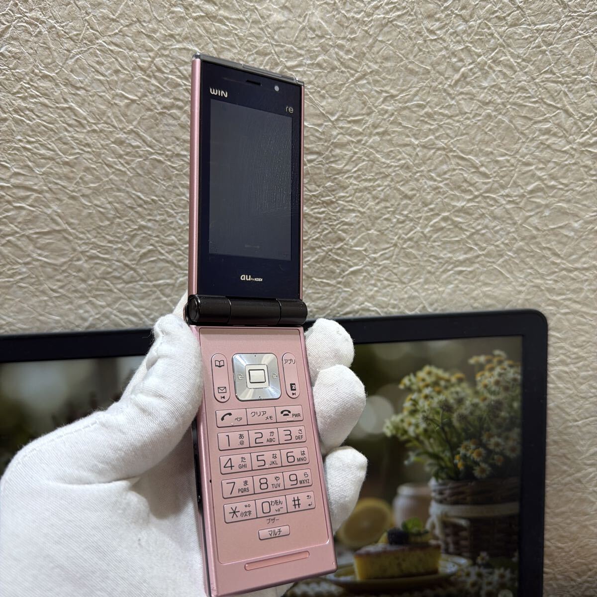 au ガラケー ピンク　携帯電話　バッテリー付き
