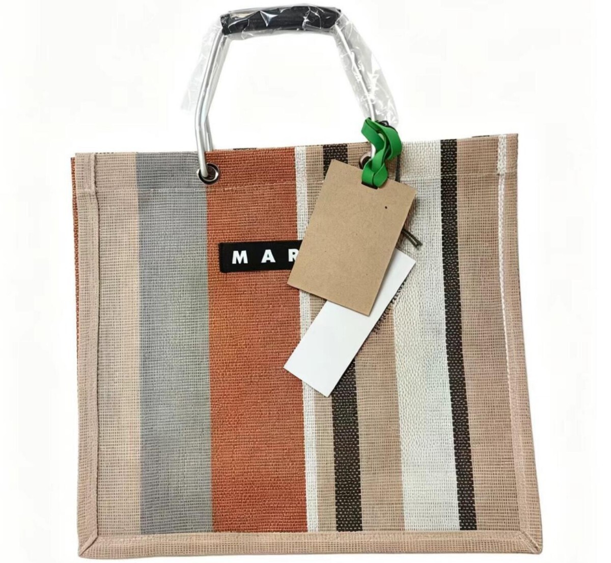 MARNI マーニ風 ストライプ トートバッグ メッシュ カゴバッグ レディース 縦型 A4 大容量 軽量d