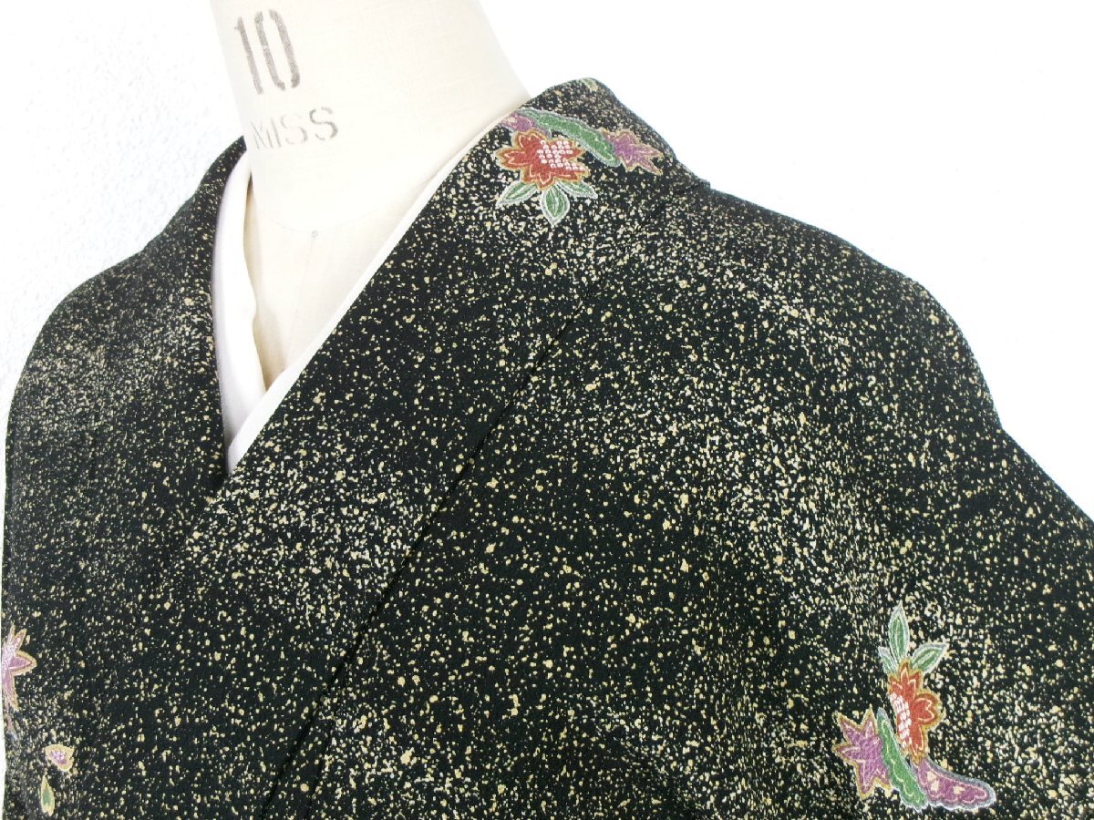 7286■ 美品 洗える着物 シック叩き染め風 小紋 ■ひまわり