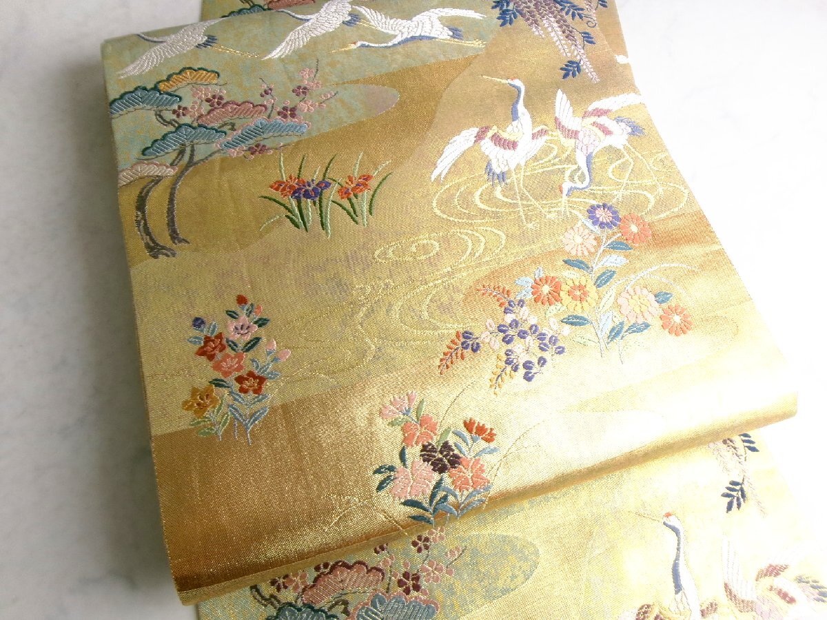 7429■ 吉祥模様 優美な鶴の煌めき 袋帯 ■ひまわり