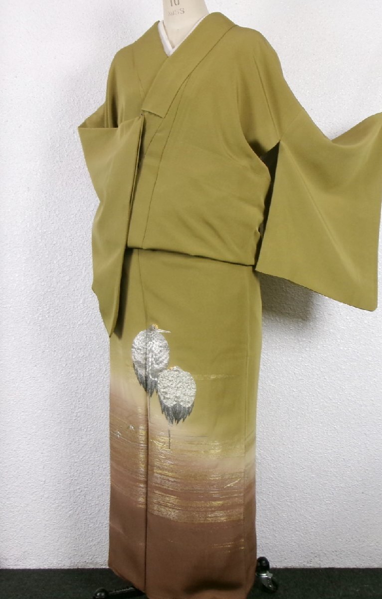 7422■ 美品 暈し染め 鶴亀模様 刺繍 訪問着 裄67■ひまわり