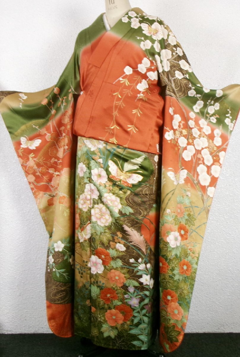 7432■ いにしえの世界に誘う優雅な古典模様 刺繍 振袖 裄68 トールサイズ ■ひまわり