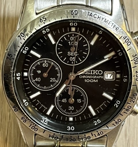 SEIKO セイコー メンズ 腕時計 7T92-0DW0 クロノグラフ 100M デイト クォーツ 現状不動(電池切れ) 中古 保管品 現状品 ジャンク扱い