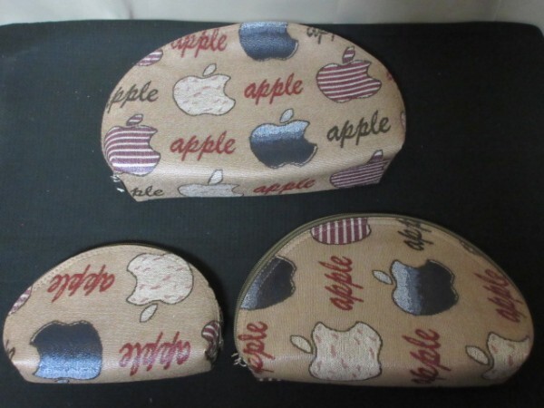 バッグ ポーチ カバン Bag 化粧ポーチ 化粧道具 小物入れ APPLE アップル 袋 大 中 小 3個セット 雑貨 グッズ コレクション 未使用 新品 ⑤