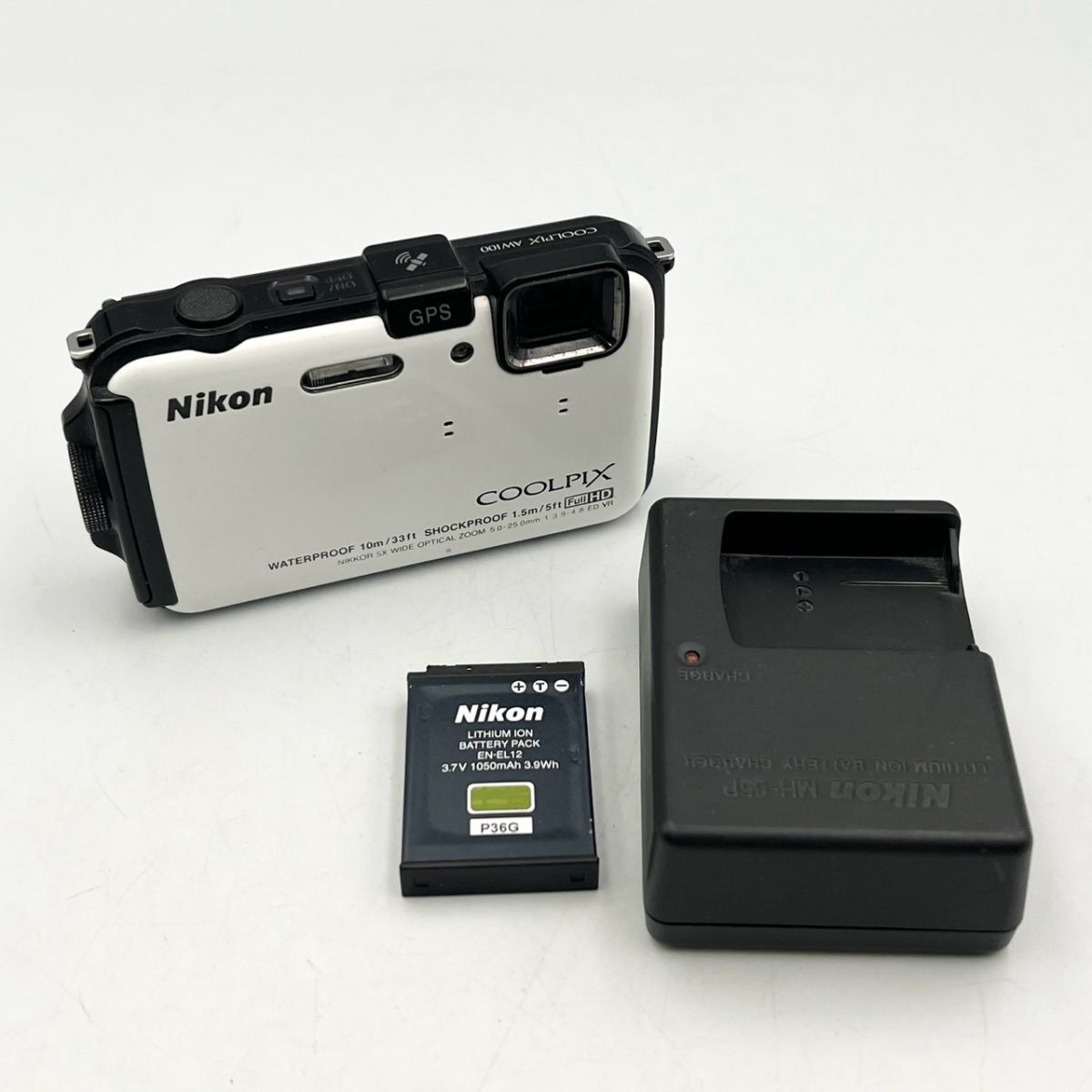 BGi150D060 Nikon COOLPIX AW100 クールピクス デジタルカメラ ホワイト/EN-EL12 純正バッテリー/充電器