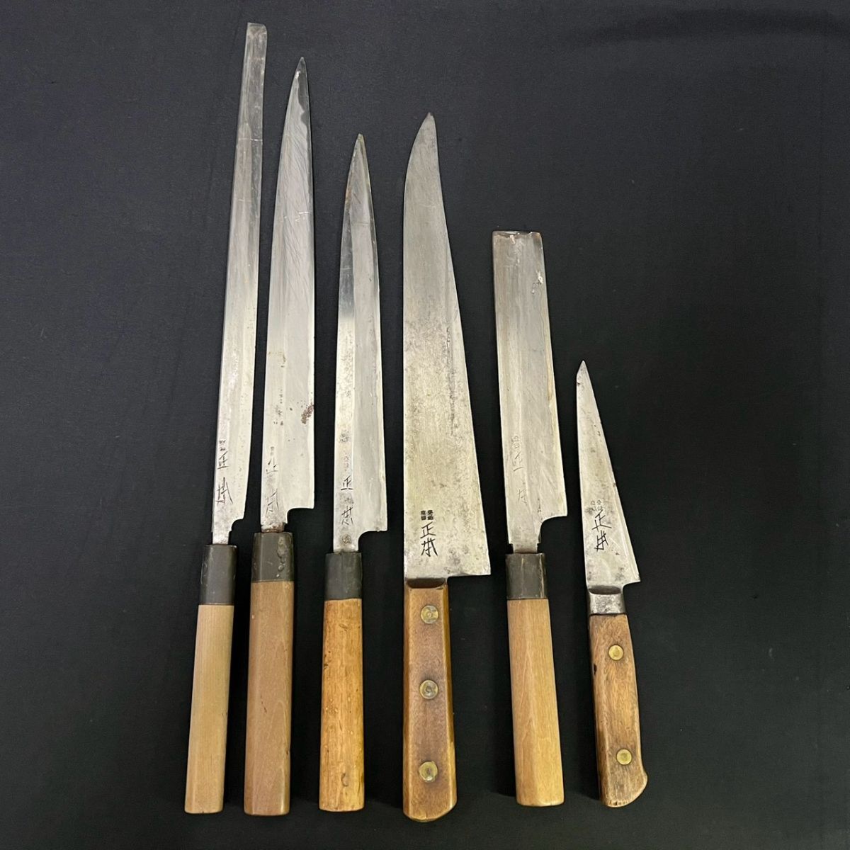 AGi339G080 在銘 包丁 6点 まとめ 正本 刺身包丁/柳刃包丁/薄刃包丁/ペティナイフ/牛刀 等 調理器具