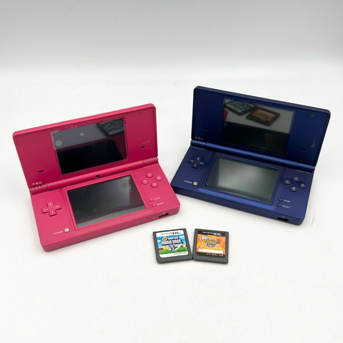BGi342G060 読込◯ Nintendo TWL-001 DSi 2点 まとめ ピンク/ブルー ソフト スーパーマリオブラザーズ/イナズマイレブン2 ゲーム機 任天堂