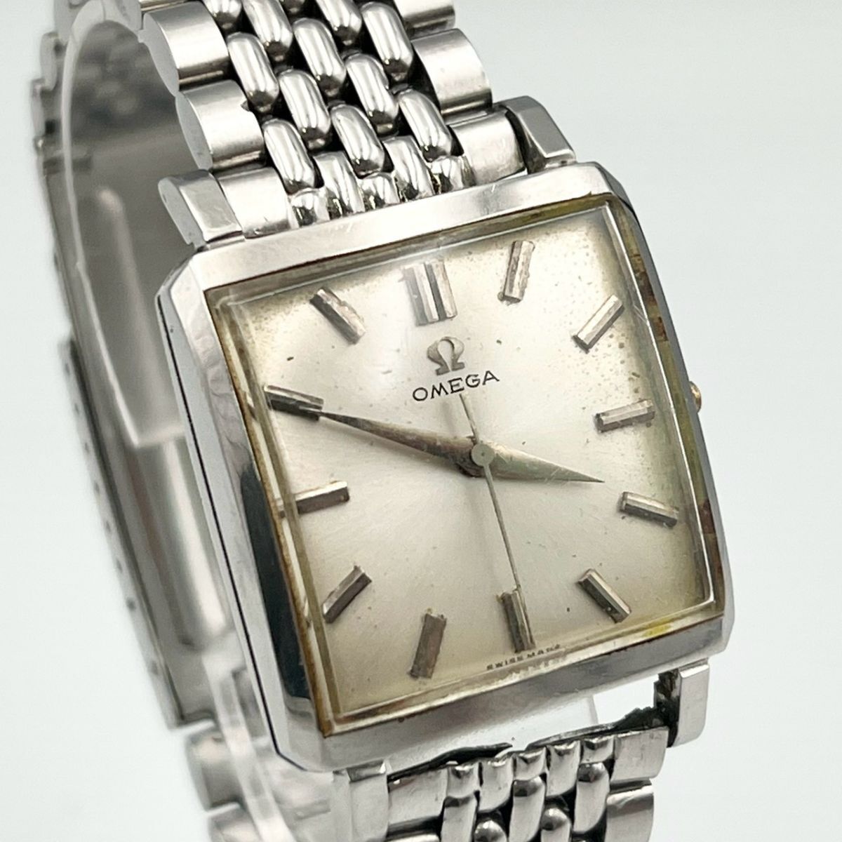 DGi343G060 自動巻 OMEGA オメガ レクタンギュラー? Cal.471 スクエア型 腕時計 シルバー文字盤 ヴィンテージ