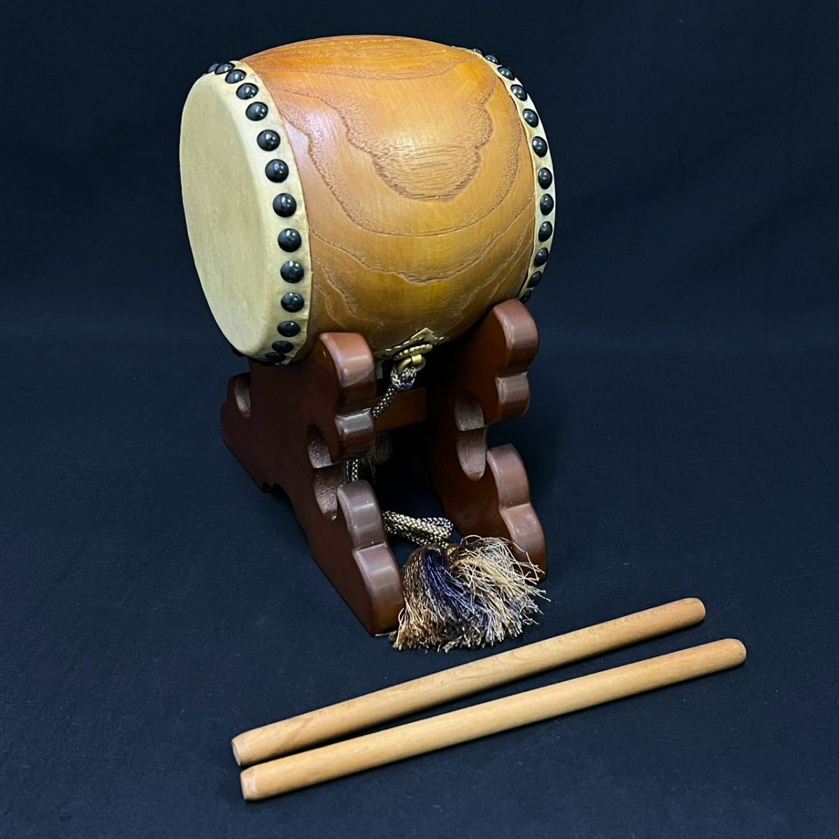 AGi231H080 宮本卯之助 飾り太鼓 5寸サイズ? 直径 約12cm 和太鼓 玩具太鼓 台座/バチ付 インテリア