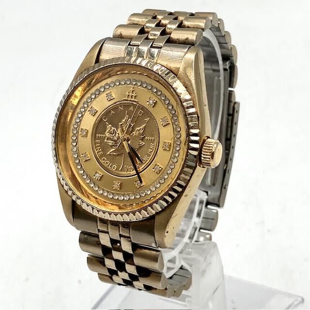 A5　【稼働品】CANADA FINE GOLD　カナダメイプルリーフコインウォッチ　腕時計